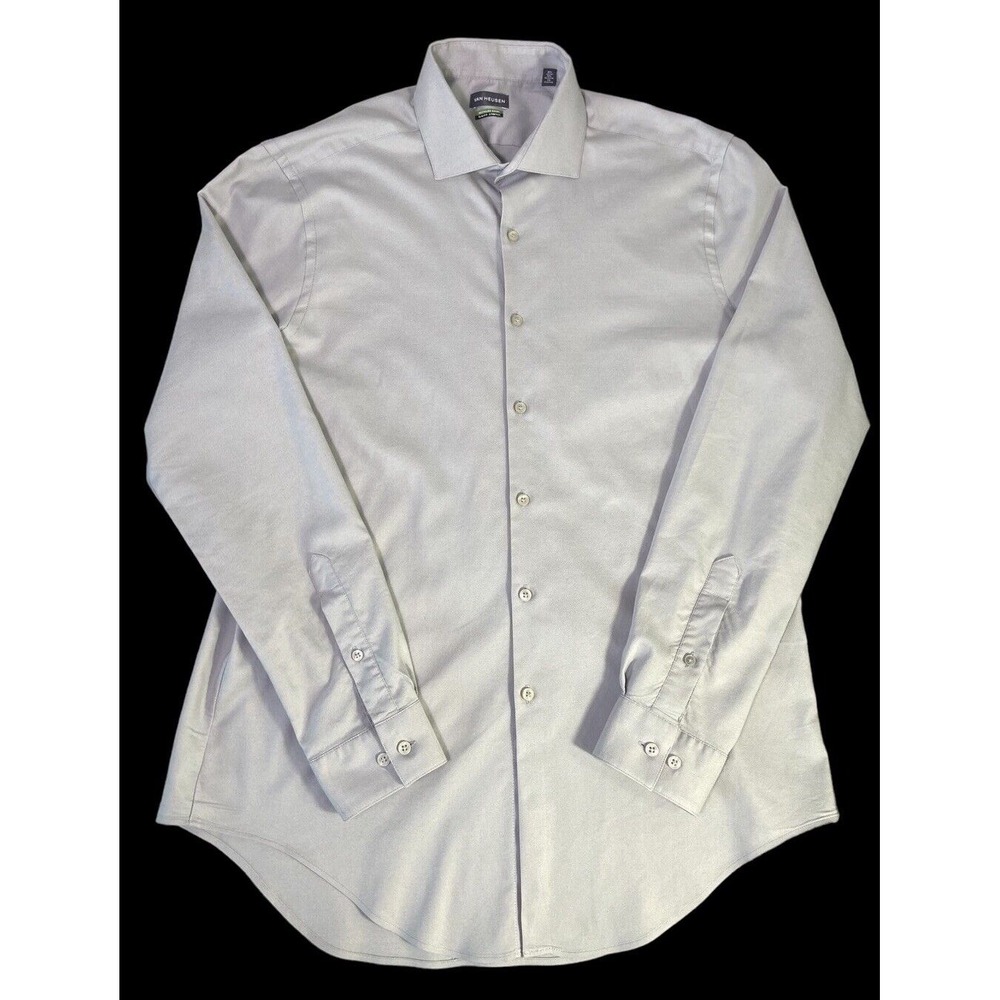 Van Heusen Slim Fit Stretch‎ Size 16 1/2  34/35 Long Sleeve Button Up Gray Shirt